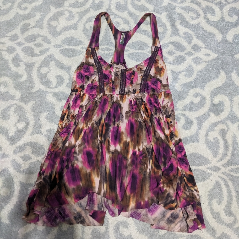 Free People Romantic Floral Corset Tank Top Empire Bust
